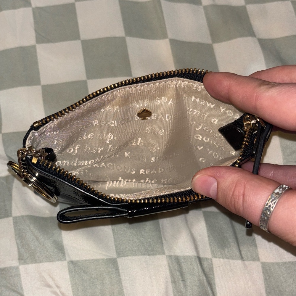 Kate Spade Glossy Black Leather Wristlet with Gold Ring — Storybook Lining - Picture 3 of 16